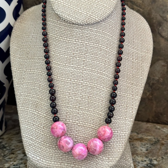 Garnet Rhodonite Beaded Necklace - Picture 2 of 8